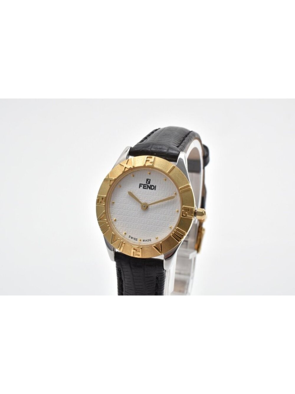 Fendi Orologi Quartz Watch White Dial Gold Plated Plate Leather Strap 25.8